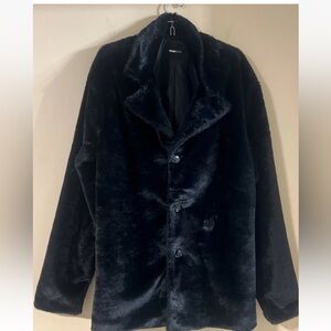 H&M Men's Black Faux Fur Pea Coat